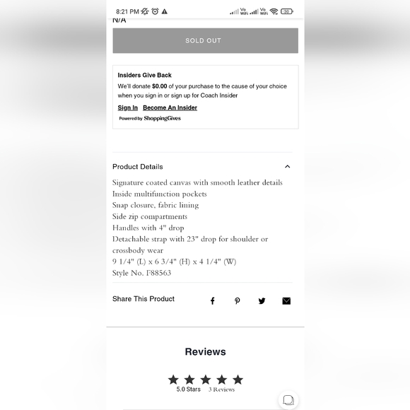 Authentic Coach Mini Surrey Carryall:Signature Canvas in Victorian Floral Print - Picture 3 of 15